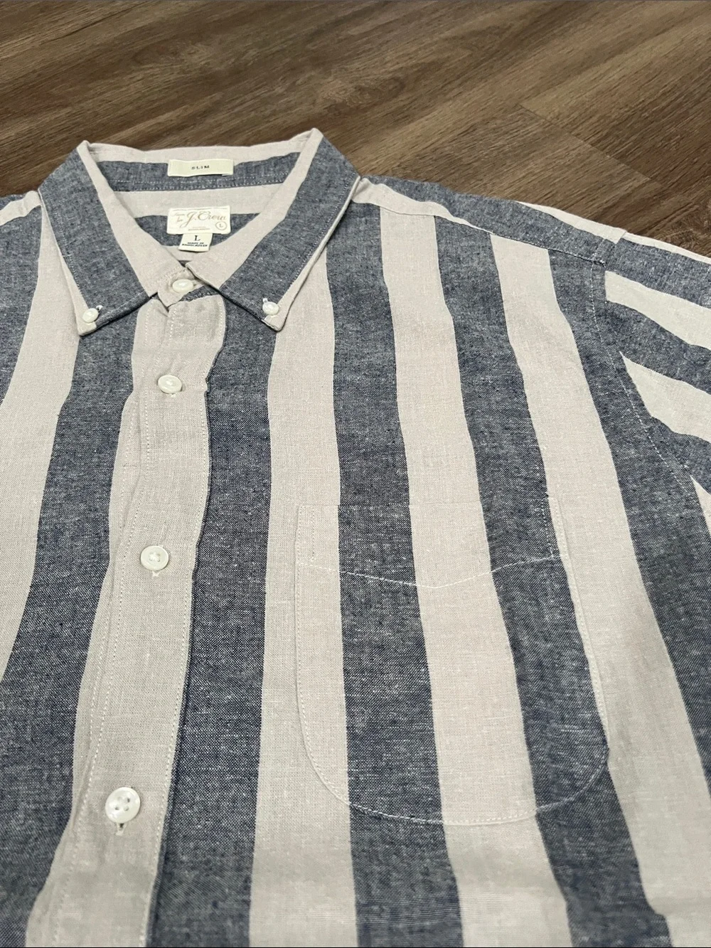 J. Crew Men’s Button-Down Shirt in Blue & Cream Vertical Stripes